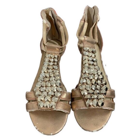 enzo angiolini Eakilly Rose Gold Gladiator Low Wedge Stud Sandals 7.5 - Picture 2 of 5